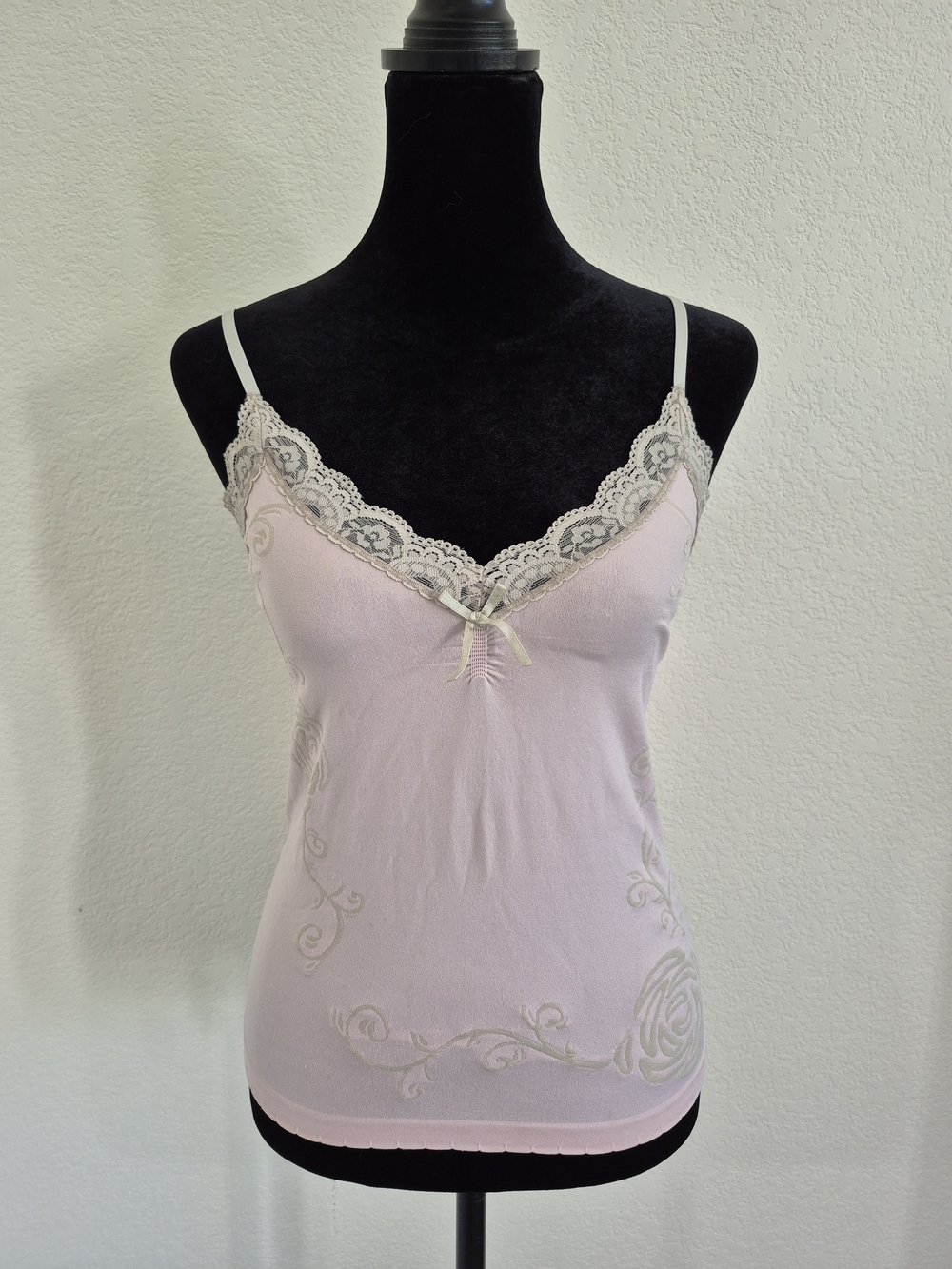 Lace-Trim Pink Camisole Tank Top